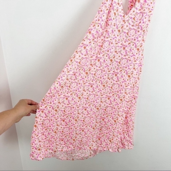Abound Floral V-neck Halter Neck Skater Mini Dress Size 1X NEW Pink/White - Picture 5 of 10
